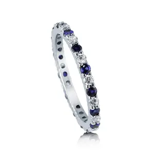 时尚设计925纯银蓝色蓝宝石CZ永恒戒指