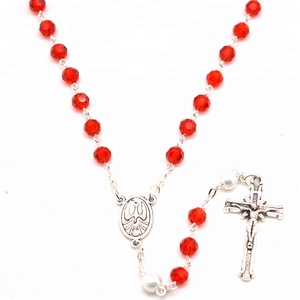 Prix usine Catholique Rouge Cristal Perle L'esprit Saint Chapelet Collier Pour Les Femmes - Product Image 2