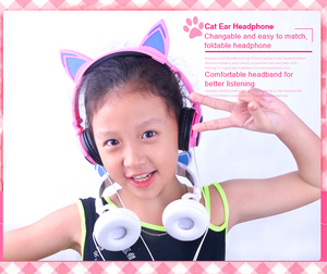 Venta caliente Lindo Glowing Cat Ear Fábrica OEM 85dB Niños Auriculares para Regalo - Product Image 1