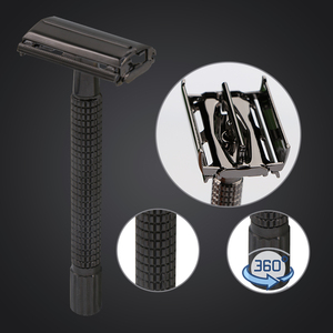 Maquinilla de Afeitar de Seguridad con Apertura Tipo Mariposa y Doble Filo para <span class=keywords><strong>Hombres</strong></span>, Maquinilla de Afeitar de Metal Negro Mate, Apertura Giratoria - Product Image 2