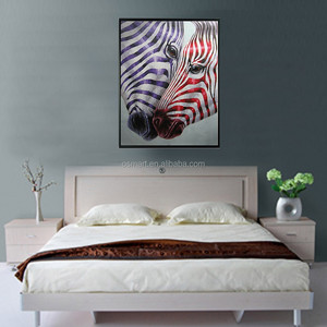Lukisan minyak Zebra warna-warni buatan tangan kualitas Museum Harga murah di atas kanvas dua Zebra bersandar gambar dinding hewan - Product Image 3