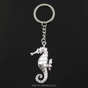 Fashion 30mm Key Ring Metal Key Chain Keychain Jewelry Antique Silver Plated hippocampus seahorse 59*31mm Pendant