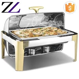 Modern catering buffet food warmer large 9l decorative fancy roll top golden alcohol burners fuel chafing dish price in dubai