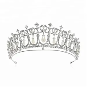 Corona de princesa con perlas y diseño único, tiara de aleación de zinc Para Boda nupcial, venta al por mayor, barata