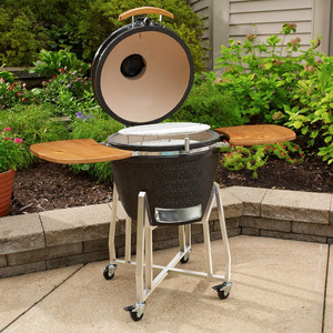 Negro de cerámica de carbón Kamado fumador Grill cocinan el exterior patio trasero barbacoa acero inoxidable de doble rejillas - Product Image 4