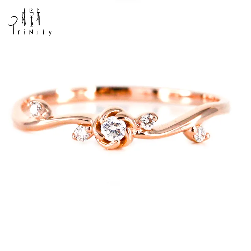 Gold Diamond Rings Rose Shaped Flower 18k Solid Gold Engagement Ring Latest Simple Light Weight Jewellery