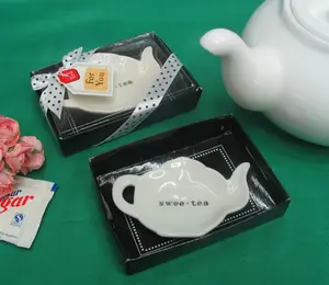 Ywbeyond Swee-Tea Ceramic Tea-Bag Caddy in Black & White Serving-Tray Gift Box tea bag holder party favors