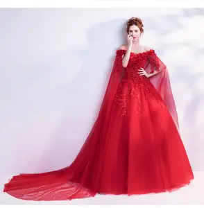 2022 New Fashion Breathable Luxury Elegant Beautiful Floor Length Sexy Sleeveless Lace Red Bridal Dress Wedding Dress