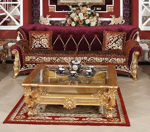 OE-FASHION luxury arab style wooden carving 3 seater fabric sofa