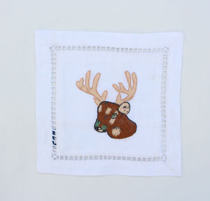 Serviettes de cocktail en coton, linge de table avec broderie de cerf et échelle cousues 12,6 pouces, x 6 pouces - Product Image 1