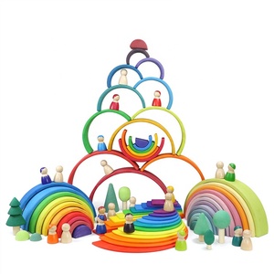 Permainan Susun Pelangi Warna-warni Montessori Kustom Blok Pelangi Bangunan Kayu - Product Image 4