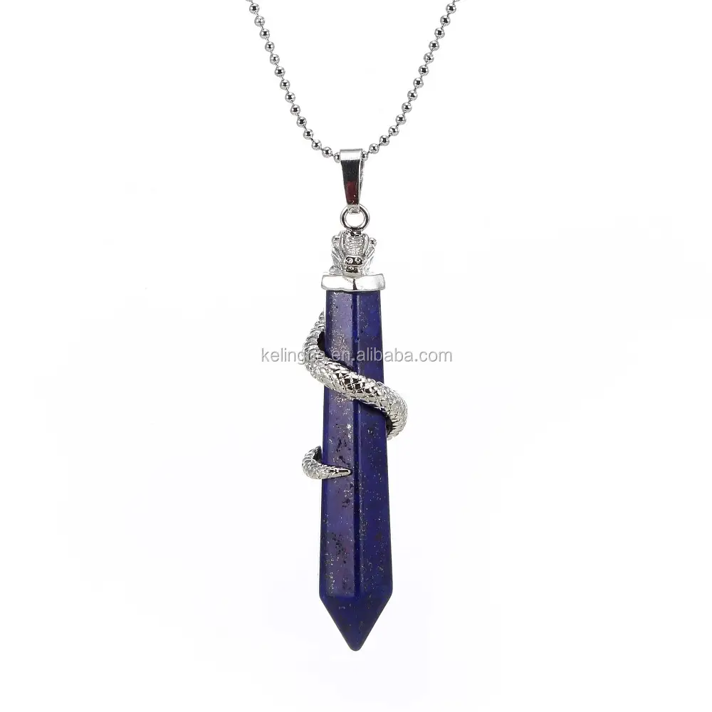 Fashion Wholesale Lapis Lazuli Snake Gothic Hexagonal Silver Plated Necklace Pendant Miss Jewelry