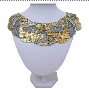 DIY gold sequin polyester mesh lace collar craft neckline applique