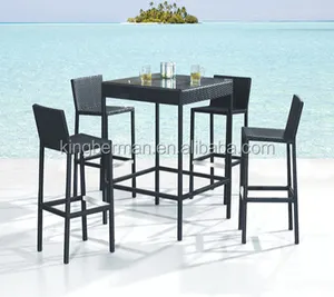 Outdoor Rattan Furniture Rattan Wicker Outdoor Bar Stools Bar Tables Setting Bar Chair and Table