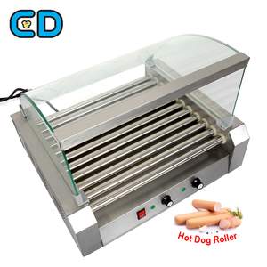 Automatic Hot Dog Griller Maker Stainless Steel 9 Roller <strong>Hotdog</strong> Roller Grill <strong>Machine</strong> With Tempering Glass Cover - Product Image 4