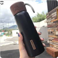 Termo de Acero Inoxidable de Doble Pared Aislado al Vacío de 400ml 500ml, Bonito Termo de Madera y Plástico para Agua