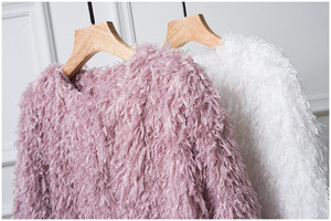 KY Drop Shoulder Cropped <strong>Lightweight</strong> Cardigan Round Neckline and Long Sleeves Wholesale Fashion Feather <strong>Jacket</strong> for <strong>Women</strong> Stylish - Product Image 5