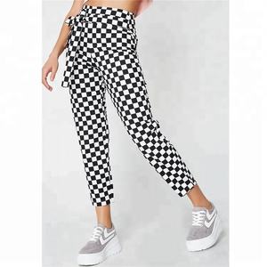 Donne in Bianco e Nero A Vita Alta A Scacchi Ritagliata <span class=keywords><strong>Pantaloni</strong></span> 2020 - Product Image 1