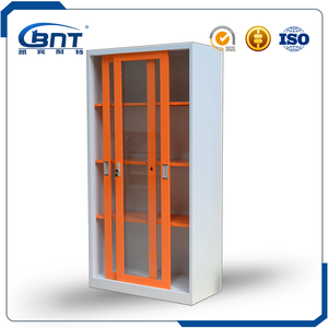 Estantería de oficina con 2 puertas correderas de vidrio, muebles de oficina de acero - Product Image 3
