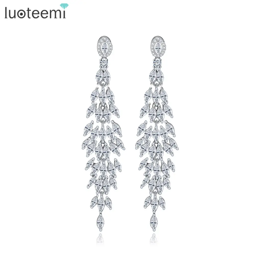 מותאם אישית סיטונאי אופנה עתיקה LUOTEEMI Zirconia מעוקב נשים עגילי טיפה ארוכה