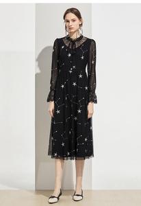 <span class=keywords><strong>Nero</strong></span> di modo del Puntino di Polka Della Maglia Del Merletto Del Ricamo <span class=keywords><strong>Maniche</strong></span> <span class=keywords><strong>Lunghe</strong></span> Ruffle <span class=keywords><strong>Maniche</strong></span> <span class=keywords><strong>Nero</strong></span> Abiti Eleganti - Product Image 3