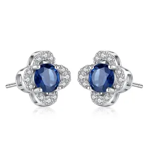 CZCITY 새 패션 925 Sterling Silver Sapphire Diamond 장식 못 또 귀걸이랑 와 Cubic 지르콘