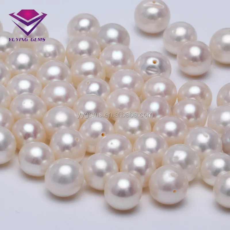 Nearly Round 8mm Natural Freshwater Loose White Pearl with Hole for Pearl Necklace