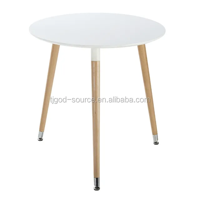 Mesa de comedor redonda de madera maciza, mesa de centro, top MDF, tres patas