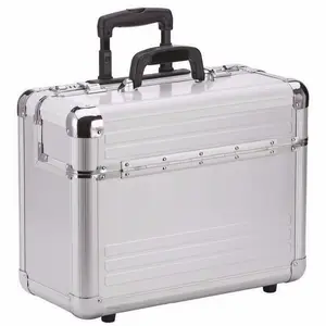 Briefcase Silver Aluminium Pilot Case With Rollers Travel Trolley Hard Shell Briefcase