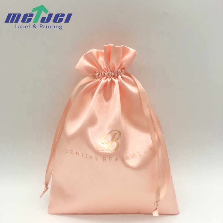 Мягкая атласная сумка на шнурке с логотипом заказчика, шелковые пакеты для упаковки купальников и бикини