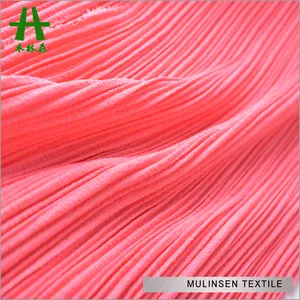 Mulinsen Textile Solid Dyed Poly Spandex Bubble Chiffon Pleated Fabric For Dresses