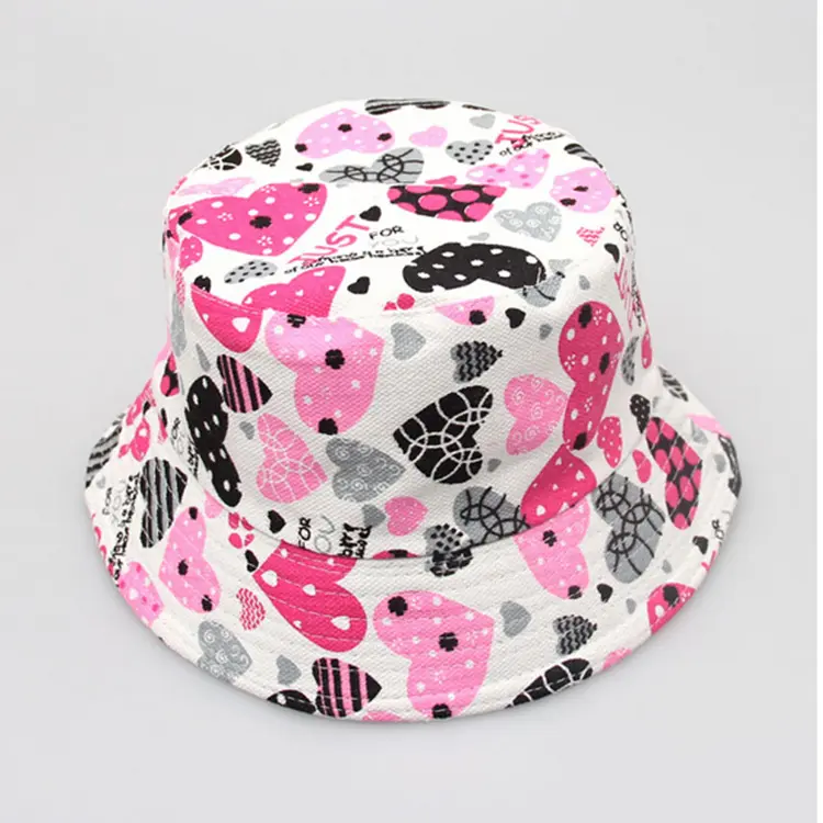 Fábrica al por mayor precio barato colorido floral impresión patrón visera niños divertido sombrero del cubo