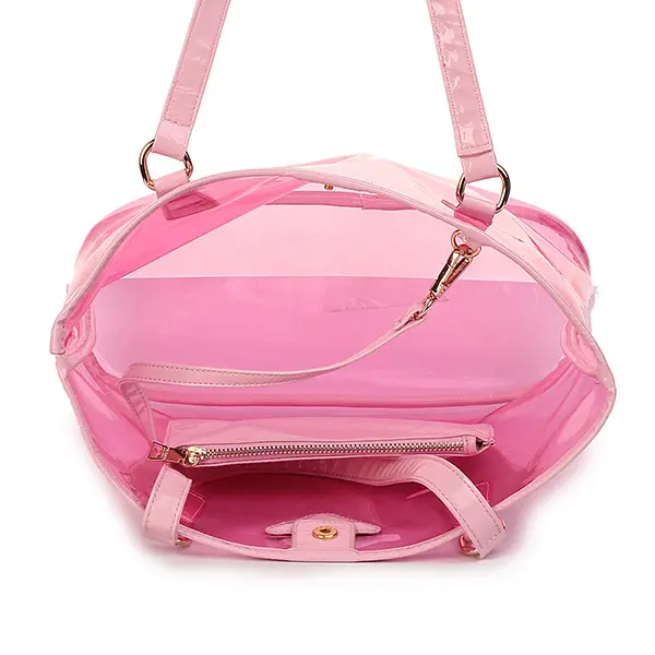 Wholesale transparent pvc tote bag clear pvc handbag with a small bag in pink