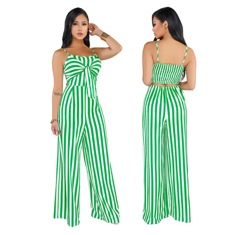 Summer Backless Striped Jumpsuit Women Sexy Party Clubwear Casual Bowtie Overalls Jumpsuits Plus Size Y11675