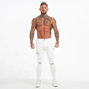 Оптовая продажа, Заказные новые узкие высококачественные рваные белые джинсы в городском стиле для мужчин