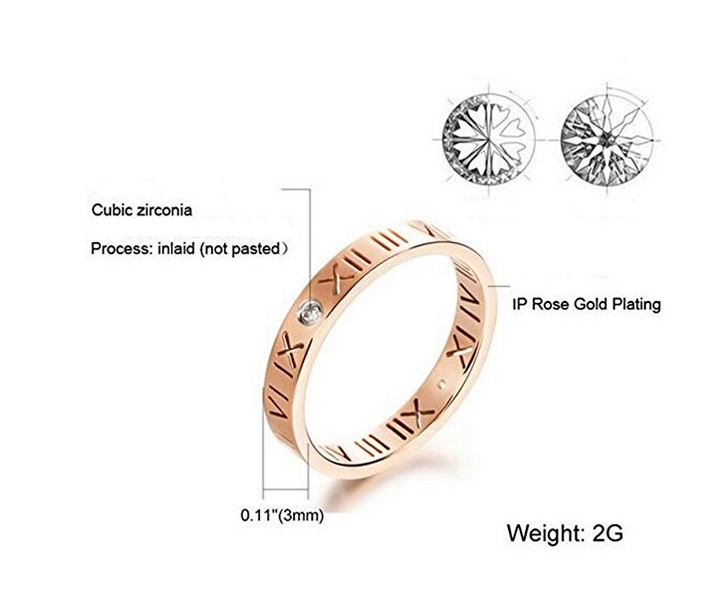 Anello In Acciaio Inox Con Numeri Romani Traforati - Placcato Oro 18K O Oro Rosa, Larghezza 6 Mm, Taglie US 6-9