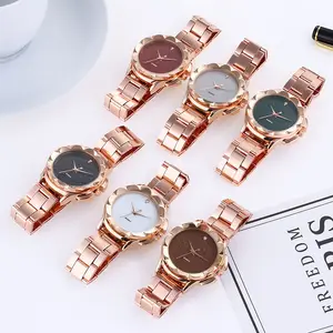 WJ-7821 Bán Sỉ Đồng Hồ Đeo Tay Thạch Anh Nữ Rose Gold Hợp Kim Đồng Hồ Đeo Tay Thời Trang Hoa Vỏ Đồng Hồ Pha Lê