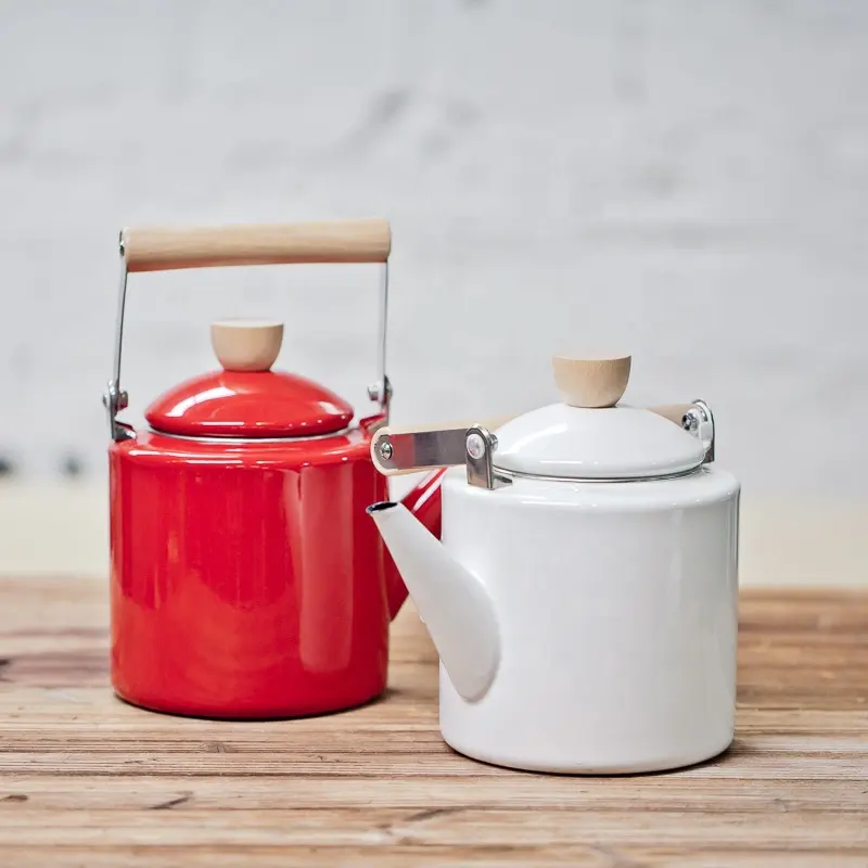 Grote Capaciteit 2l Emaille Water Melkketel Koffie Theepot Met Houten Handvat