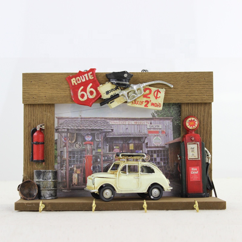 Креативная трехмерная декоративная картина в американском ретро-стиле, деревянная фоторамка, живопись, металлические поделки, барные украшения