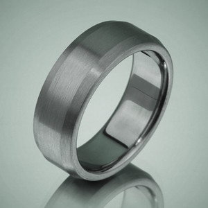 Fashion <strong>Black</strong> <strong>Titanium</strong> <strong>Rings</strong> for Men of Matte Finish Beveled 8mm Wedding Band - Product Image 2