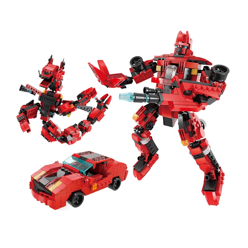 レレブラザーブロックおもちゃ変形モデルカーロボット恐竜3in1