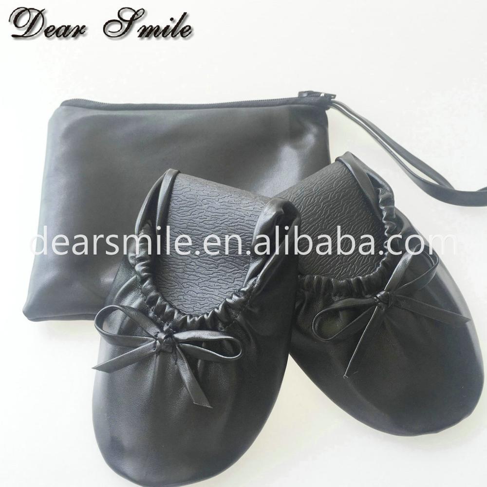 Commercio all'ingrosso classico nero pieghevole balletto scarpe da donna piatta rotolanti ballerina scarpe borsa di corrispondenza per ufficio