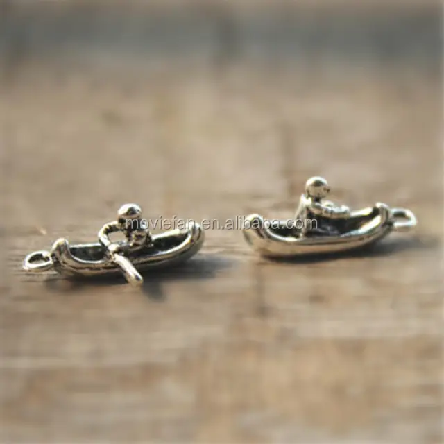 3D Kayak Charms Antike tibetische Silber Kanu Small Boat Charm Anhänger 18x7mm