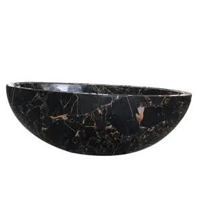 Chinese Freestanding Used Bathtub,Black And Gold Natural Stone Oval Solid Marble Bathtub Price