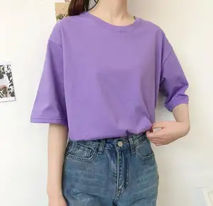 2020高街头妇女100% 纯棉夏季素色紫色炫彩t恤定制超大空白t衬衫散装批发