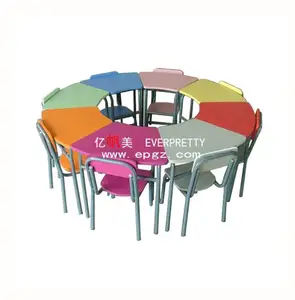 学校幼儿园家具彩色儿童金属圆形小组-学习组合桌椅