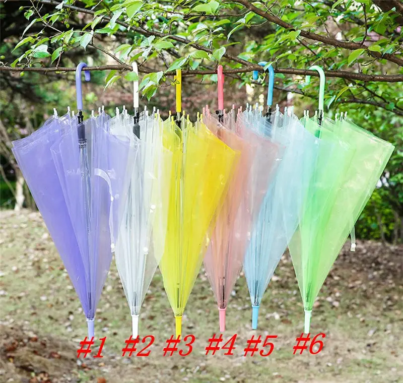 Klar Transparent Regen Regenschirm PVC Regen Dome Blase Regen Sonnenschutz Lange Griff Gerade Stick Regenschirm