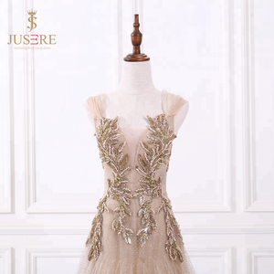 Sparkline Tulle encolure carrée manches corsage ajusté robe de soirée longue perlée lourde avec paillettes - Product Image 4