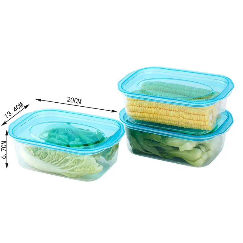PP Material 3 Piece Set Fruit Rectangular Keeping Fresh Box Clear Food Storage Container Set Portable Plastic Rectangle Blue