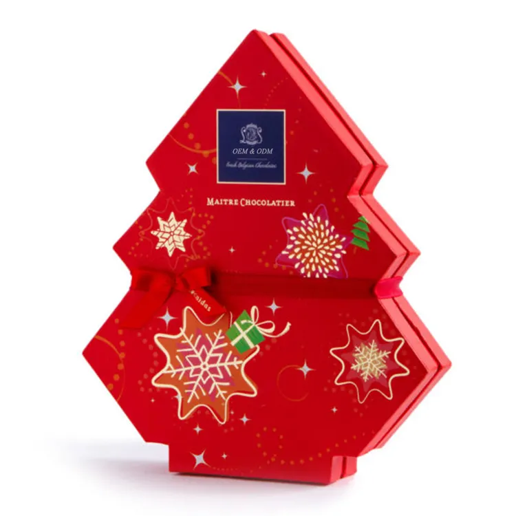 Kotak Hadiah Permen Cokelat Bentuk Pohon Natal Merah Kustom